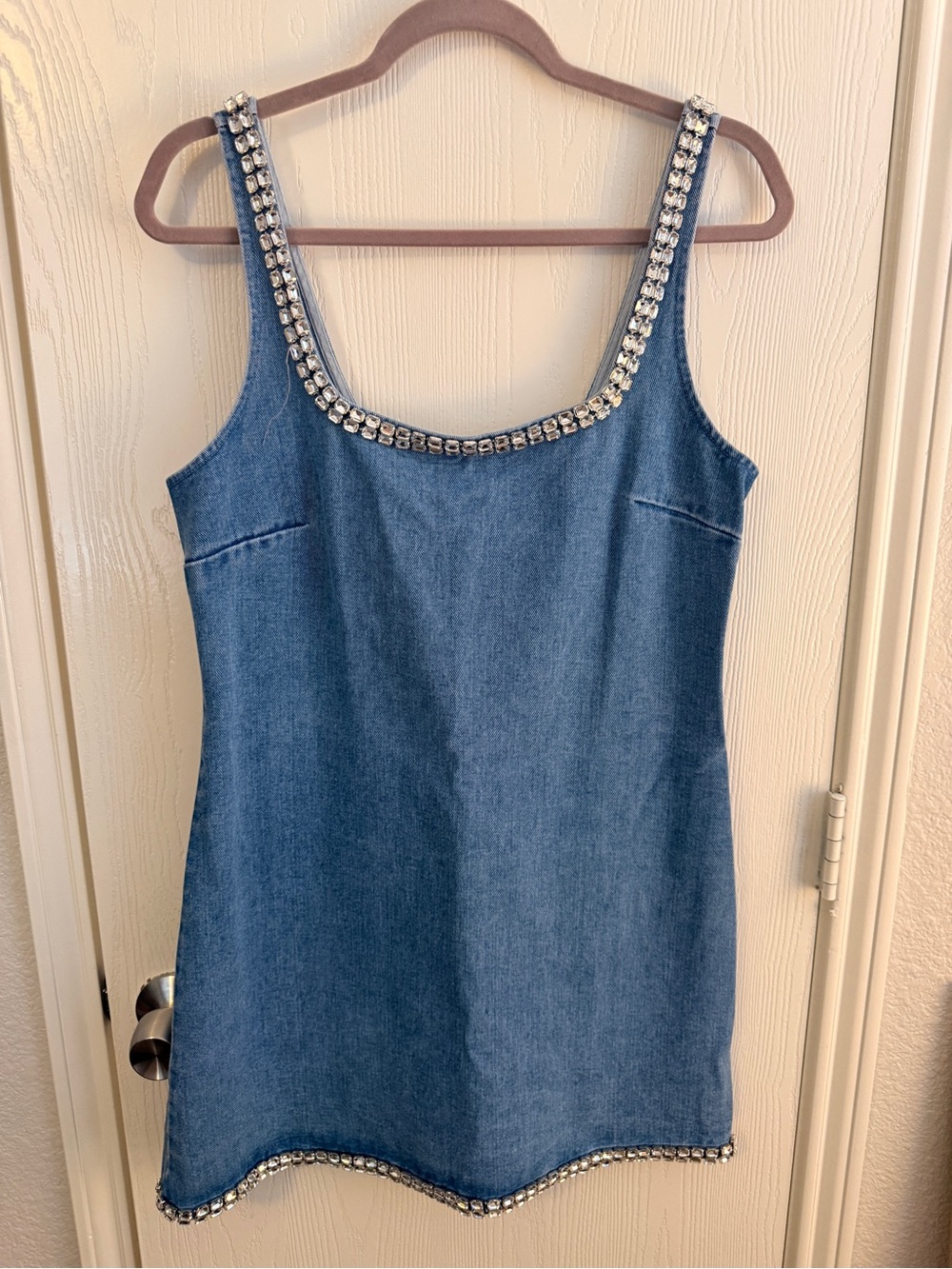 Vici Embellished Denim Mini Dress in Blue